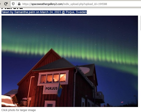 https://spaceweathergallery2.com/submissions/pics/s/Samantha-palm-FB_IMG_1679770346813_1679770369_fpthumb.jpg <br>Aurora begins to form a Picket Fence appearance which has the potential to occupy the entire half-shell of the sky,, as was seen during the Halloween Superstorm of 2003.
